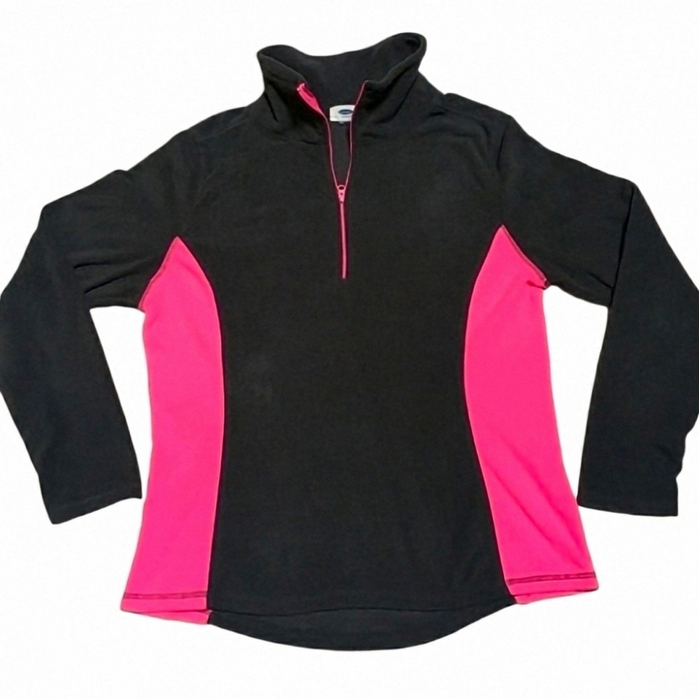 Old Navy Black/Pink Fleece Pullover 1/4 Zip Semi Fitted Fleece Sz L